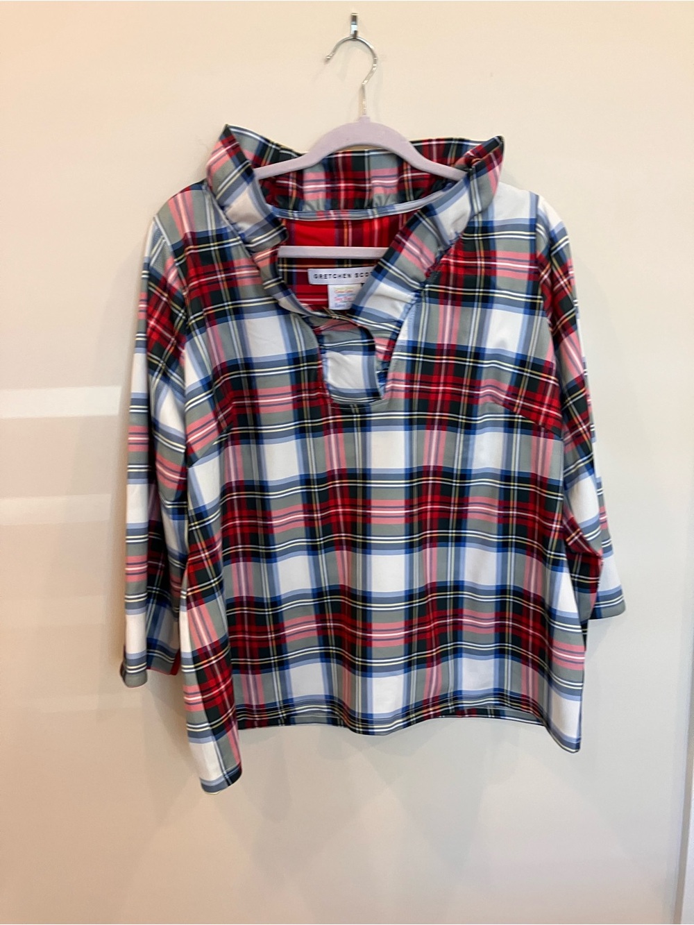 Gretchen Scott Designs Red, Blue & White Plaid Popover Top